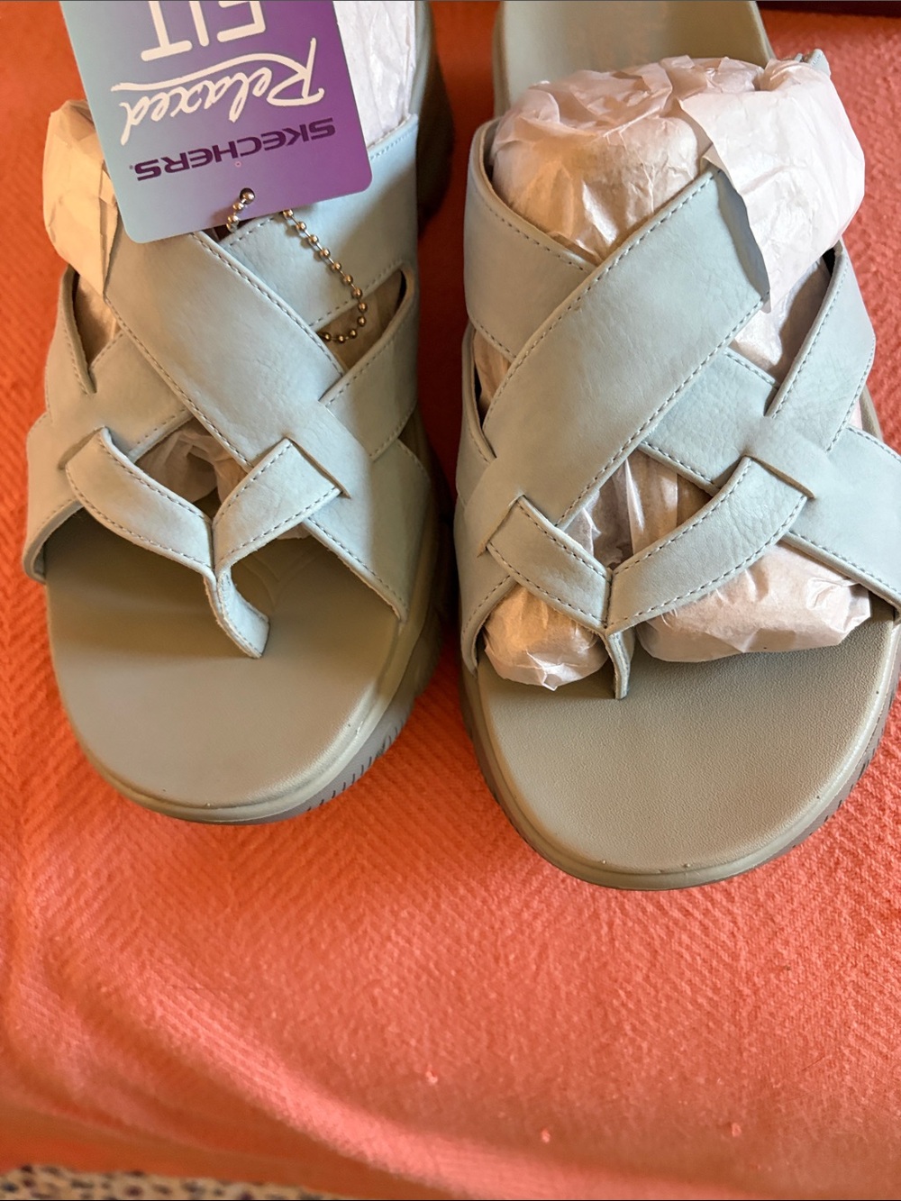 Skechers Light Blue Crisscross Slide Sandals - Picture 3 of 3